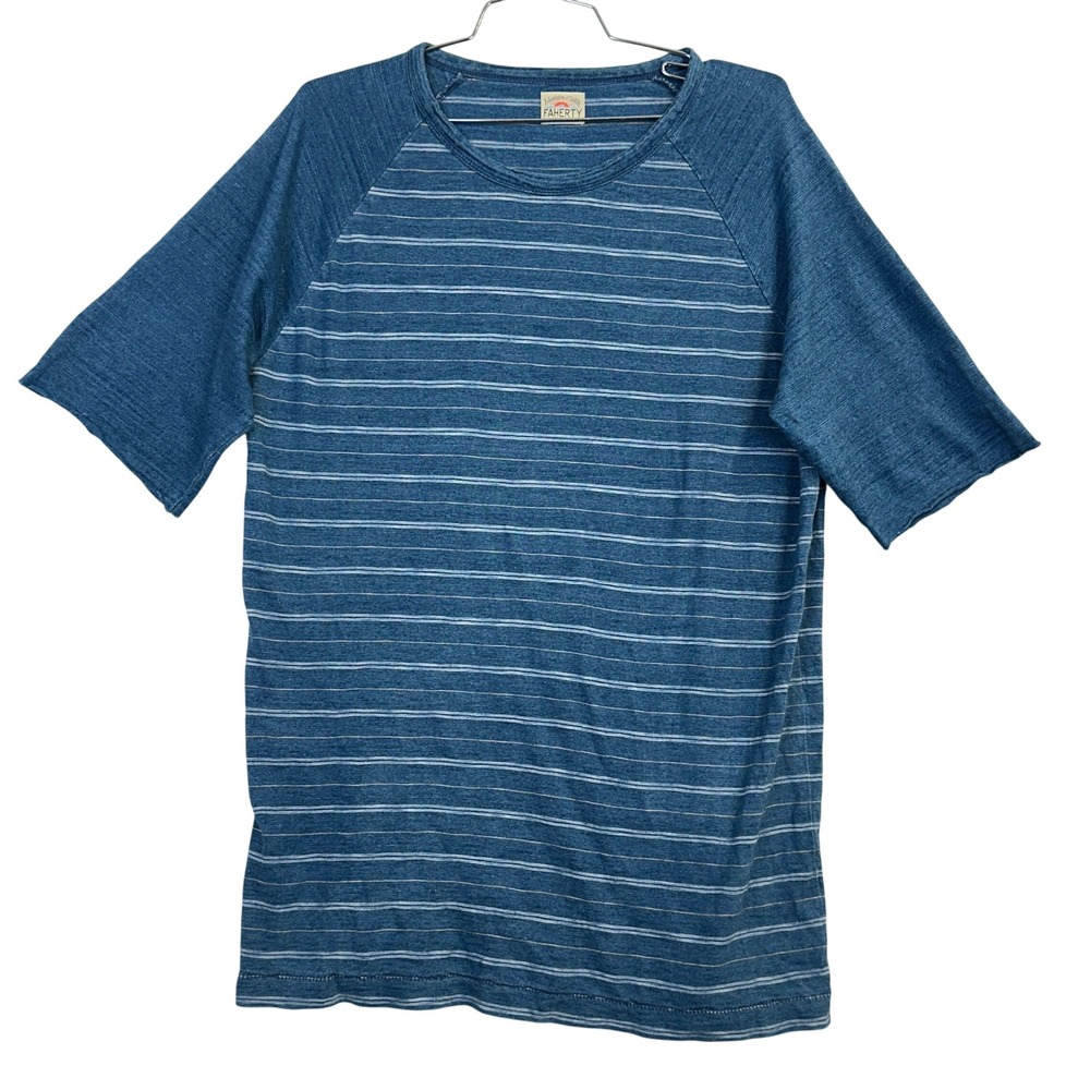 Faherty Custom Short Sleeve Striped T-Shirt Blue Men's L